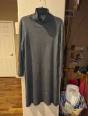 NWT $328 M Eileen Fisher Merino Jersey Turtleneck Dress in Regenerative Wool