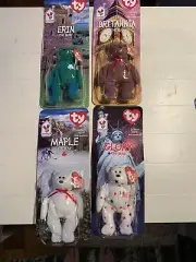 NOS TY Beanie Babies Mcdonalds International Bears Set Of (4) With Errors 1993