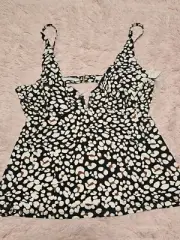 NEW Jessica Simpson Tankini Top Size LARGE Animal Print Black Leopard Underwire