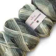 [KnitPal] Wool Wonders Variegated Yarn for Crocheting, 30% Australian Wool and 70% Acrylic - Soft Wool Yarn for Knitting - Heavy Worsted/Aran #4 Medium Weight Yarn - 4 Skeins, 640yds/400g (Domino Gray)