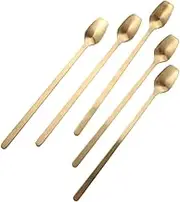 Mikinona Set of 5 Stainless Steel Scoops Long Handle Ice Tea Spoons for Bar Home Cafe