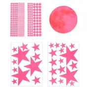 Glow in the Dark Star Stickers, Moon and Stars Wall Decals, 200mm Pink Moon