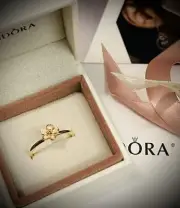 Authentic Pandora “CHERRY BLOSSOM” 14k Gold & Pink Enamel Ring 150174EN40 7/54