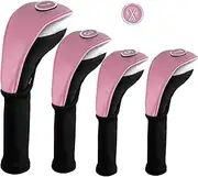 Andux 4pcs/Set PU Golf Wood Club Head Covers 460cc Driver Covers with Long Neck