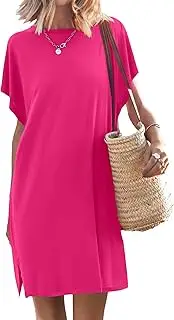 [Generic] Women's Cover Ups Short Sleeve T-Shirt Dress Casual Side Slit Loose Fit Knee Length Beach Mini Dresses
