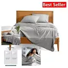 5-Piece Split King Bed Sheet Set - Deep Pocket, OEKO-TEX Certified, Light Grey