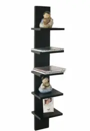 Walnut Brown Finish Wooden Column 5 Tier Wall Shelf Display Bookcase Storage