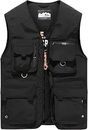 [QtthZZr] Men's Vest Multi-Pocket Outdoor Fishing Photography Gilet Waterproof Quick Dry Jacket Sleeveless Breathable Waistcoat