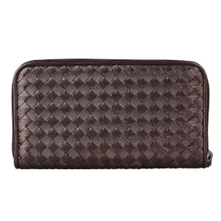 【BOTTEGA VENETA 寶緹嘉】BV BOTTEGA VENETA 經典編織LOGO羊皮8卡拉鍊長夾(咖啡)