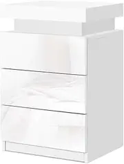 Artiss Bedside Table RGB LED White High Gloss with 3 Drawers and Lift Up Storage Nightstand, Bedroom Furniture, Bed End Side Cabinet Narrow Space Organiser Unit Living Room Home