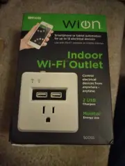 Indoor Wi-Fi Outlet 2 USB Chargers 1 Grounded Outlet WiOn 50055 set of 2