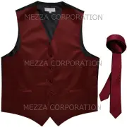 New Men's Vesuvio Napoli Tuxedo Vest 1.5" Skinny Necktie prom party Burgundy