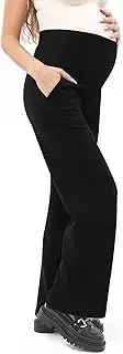 [BIOECEUA] Women Maternity Flared Leggings Over Bump, High Waisted Soft Stretch Belly Support Pregnancy Trousers with Pockets, Wide Leg Bootcut Yoga Pants for Gym Yoga Workout Casual