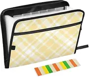 Yellow Checkerboard Expanding File Folders 13 Pockets A4 Letter Size File Holder with Zipper Closure Organizer with Pocket for Business