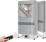 ZGSYH Electric Clothes Dryer with Cover,New Foldable Heated Clothes Airer with Remote Control,Touch Screen Electric Heated Clothes Airer Dryer for Indoor Haze Weather (Color : Gray)