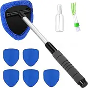 Hicaly Windshield Cleaner,Hicaly Car Window Cleaner,Car Windshield Cleaner Tool for Streak-Free Windows with 5 Washable & Reusable Pads for Car, Truck, SUV (Blue)