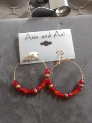 ALEX & ANI Red crystal bead Hoop earrings