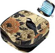 Period Bag,Sanitary Napkin Storage Bag,Birds and Flowers Vintage,Tampon Holder for Purse
