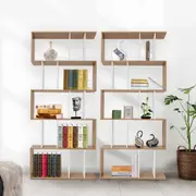 Set of 2 Bookshelf Display Shelf 5 Tier Ladder Stand Book Rack Bookcase Oak