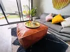 30''Leather Moroccan Ottoman Footstool Pouffe Handmade Boho Genuine