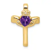 14k 6mm Claddagh Amethyst AA Diamond Cross Pendant