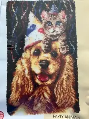 Rare PARTY ANIMALS latch hook kit - COCKER SPANIEL - NEW 22"x36" printed canvas