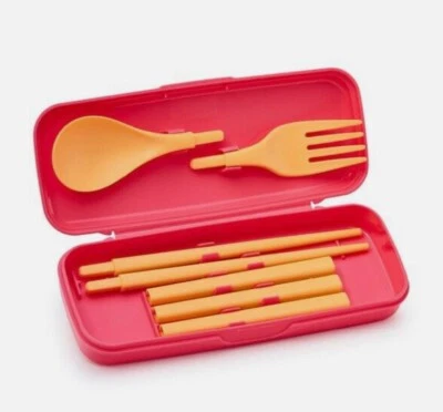 Tupperware Portable Cutlery Set - Brand New Spoon Fork Chopsticks Flamingo