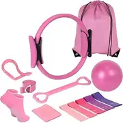 Pilates Essentials Kit for Women, 13Pcs Pilates Equipment Accessories, 2025 New Equipment Pilates Magic Ring Booty Bands, Hip Exercise Band Yoga Ball 25cm Figure 8 Resistance Band