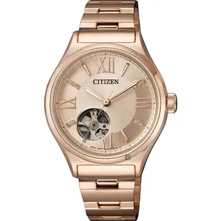 ∣聊聊可議∣CITIZEN 星辰 Lady 晶鑽小鏤空機械錶-玫瑰金/33mm PC1003-58X