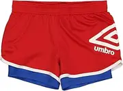 [UMBRO] Girl's Youth (4-14) 2 in 1 Mesh Knit Soccer Training Shorts, Vermillion/TW Royal X-Large 14