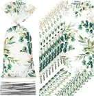 Whaline 160Pcs Eucalyptus Cellophane Treat Bags Greenery Printed Plastic Candy G