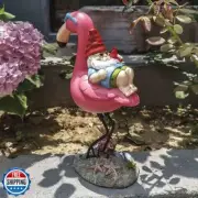 Jy.Cozy Gnome Garden Statue Funny Gnome Reclining on Flamingo Dwarf Figurines