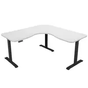 FORTIA 173W x 173W x 75D 3-Motor 120kg Load Adjustable Electric Sit to Stand Up Corner Desk - White/Black Frame