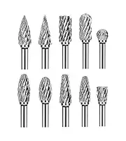 ESELECT Tungsten Carbide Rotary Burr Grinding Bits, Double Cut, 3mm Shank, Compatible with Dremel and Other Rotary Tools and Drills - 10 Piece Set.