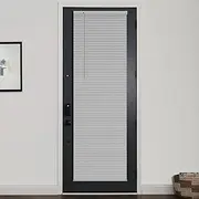 LazBlinds 1" Vinyl Mini Blinds for Doors, Cordless French Door Blinds for Privacy, Light Filtering Privacy Horizontal Shades for Front Door Patio Sidelight Glass Door, 15 3/4" W x 70" H, Grey