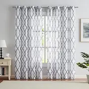 UGOUTRY Black Moroccan Sheer Curtains 84 Inches Long, Light Liftering Grommet Top Window Treatments for Living Room Bedroom Office, Privacy Protection Voile Drapes 2 Panels