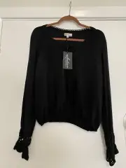 ARNHEM Black Boho Peasant Top M-BNWT