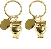 [Seadiquiet] 2Pcs Gold Personality Creative Mini Toilet Shape Metal Keychain Simulation Toilet Car Key Pendant Decor, Charms,Arts,Crafts and Beading and Jewelry Small in Size,Convenient to Carry, Gold