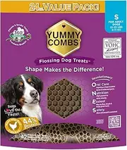 YUMMY COMBS Dental Treats for Dogs | Yummy Dog Treats for Teeth Cleaning | Shape to Scrape Plaque & Tartar | Made with 44% Chicken Protein | Dental Dog Treats for Small Dogs (24oz, 42 Count)