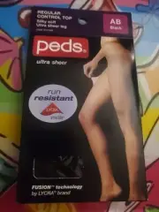 PEDS CONTROL TOP Silky Soft Ultra Sheer Leg Pantyhose AB Black Run-resistant