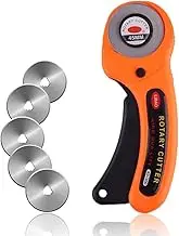 45mm Rotary Cutter with 5 Blade, Ergonomic Handle Rolling Cutter, Rotary Cutter Set, Fabric Paper Cutters Cutting Knife Patchwork Leather Sewing Tool (Orange, 16.5 * 6 CM)