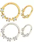 14K Solid Gold 4 Zircon Prong Setting Hinged Segment 18g 8mm Hoop Piercing Ring