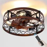 Retro Ceiling Fans with Lights Black with Remote Control, 20 inch Flush Mount...