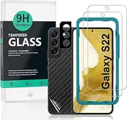 Ibywind Screen Protector for Samsung Galaxy S22 5G, [Pack of 2] with Camera Lens Protector (Metal Material),Back Carbon Fiber Skin Protector,Including Easy Install Kit