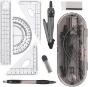 Math Geometry Kit Set 8 Pieces Student Supplies with Shatterproof Grey