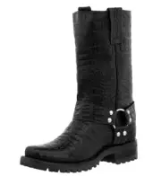 Mens Biker Boots Black Cowboy Alligator Belly Print Western Leather Square Toe