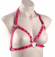 LIMITED EDT Deluxe Hot Pink Spiked Dominatrix Leather Bra Harness Har19pnk