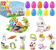 12Pcs Prefilled Easter Eggs Easter Basket Stuffers Colorful Filled Easter Egg Gift with Building Blocks for Boys Girls