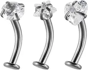 [Niaspi] 3Pcs 14G CZ Round Star Heart Reverse Belly Button Rings Hypoallergenic G23 Titanium Belly Navel Ring Cartilage Rook Barbell Earrings Eyebrow Rings Internally Threaded Body Piercing Jewelry
