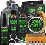 Beard Growth and Grooming Kit With Guard, Oil, Balm Conditioner, Brush, Comb, Scissor, Storage Bag, E-Book - Care and Trimming Gifts for Men
